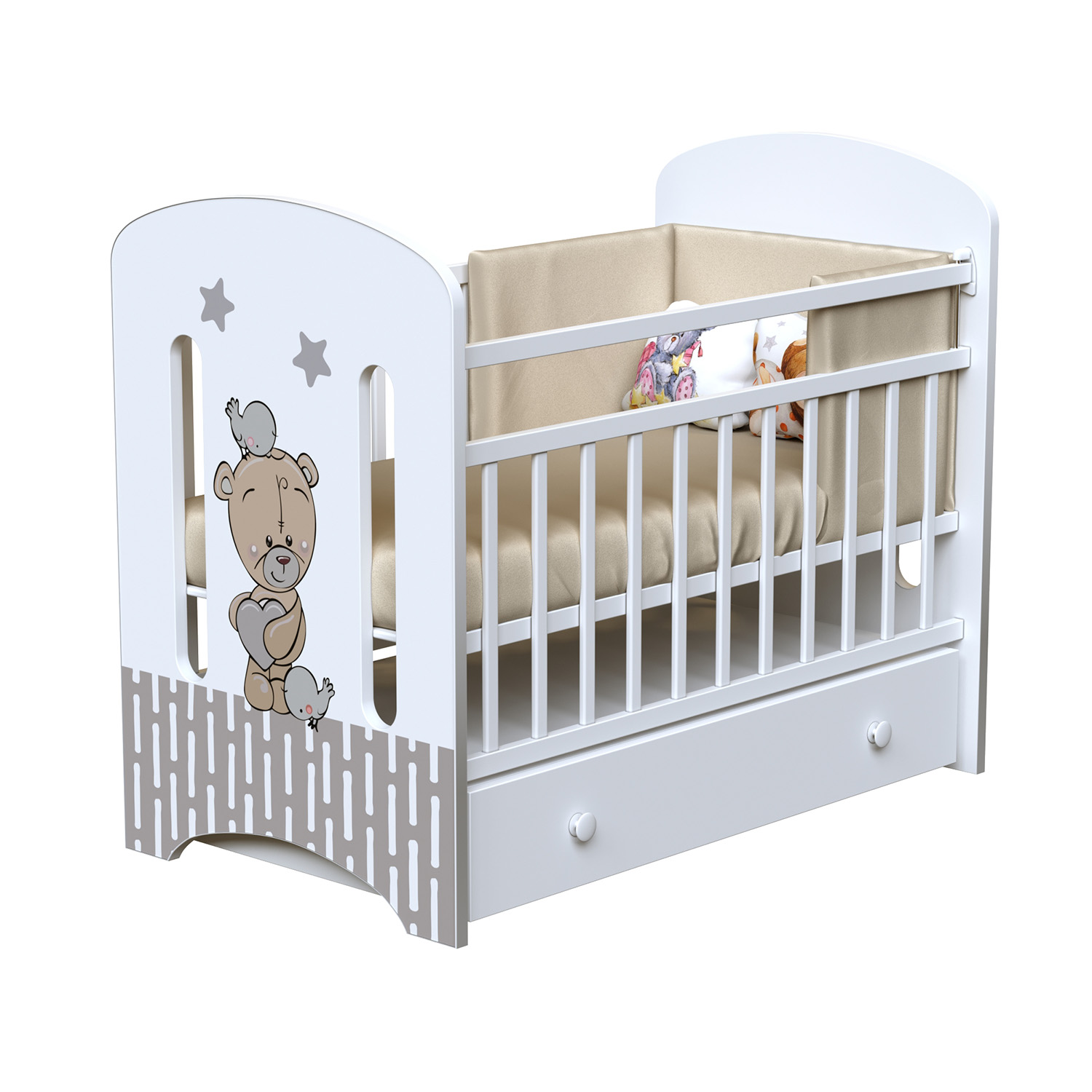 Кровать "love me" (фигурн.спин., маятник, ящик, опуск.планка), ЛДСП (слоновая кость)