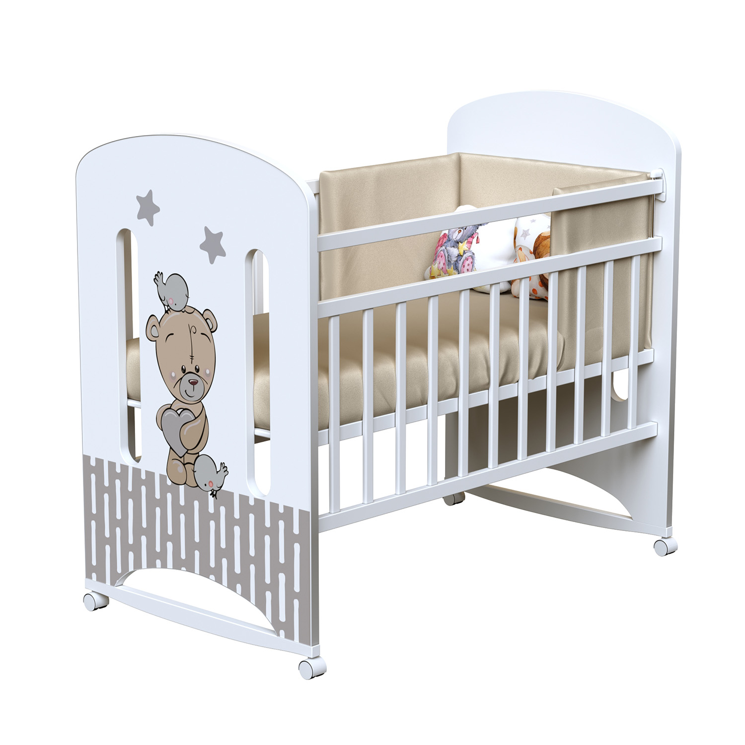 Кровать "love me" (фигурн.спин., колесо-качалка, опуск.планка), ЛДСП (слоновая кость)