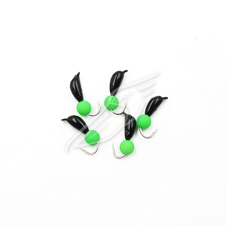 Мормышка безнасадочная ЯМАН "Банан" черный, d-3 мм, вес 0,5 г, шарик зеленый неон (уп. 5 шт.)