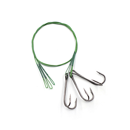 Поводок стальной NAMAZU Leader 1х7 Nylon Coated Green, d-0,39 мм, L-30 см, с двойным крючком 7826 Do