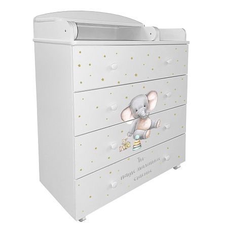Комод "Indigo "My Sleepy" 800/4 ЛДСП, шариковые направляющие (белый Мишка)