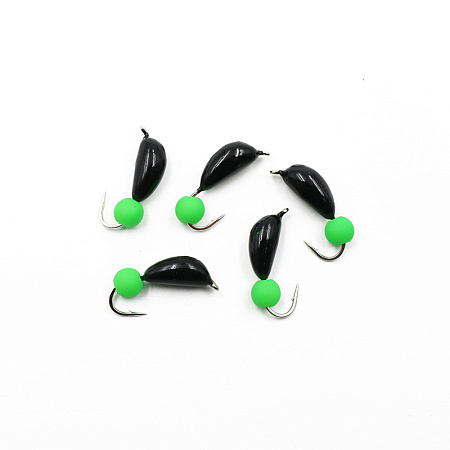 Мормышка безнасадочная ЯМАН "Банан" черный, d-4 мм, вес 1 г, шарик зеленый неон (уп. 5 шт.)