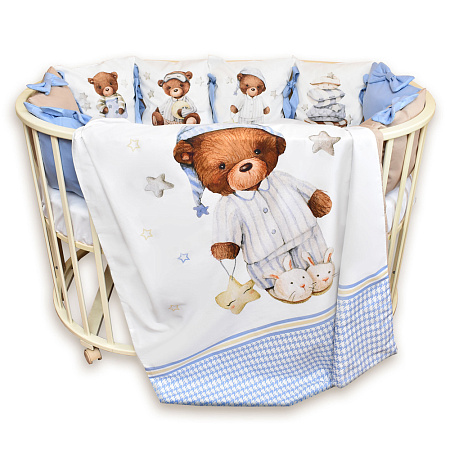 Комплект в кроватку 6 предм. "Спящий мишка", сатин, поплин