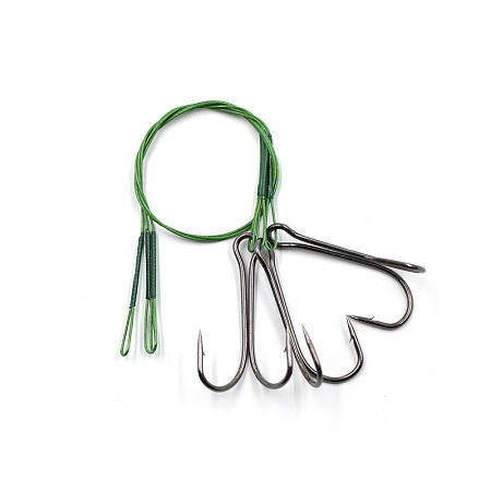 Поводок стальной NAMAZU Leader 1х7 Nylon Coated Green, d-0,39 мм, L-20 см, с двойным крючком 7826 Do