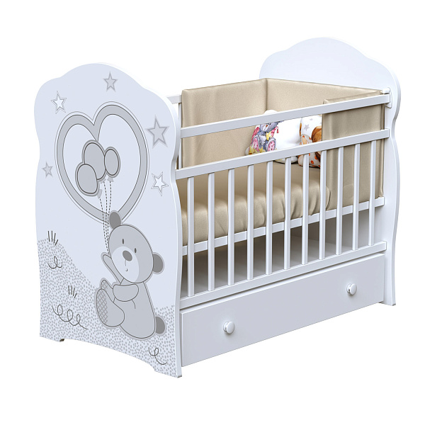 Кровать &amp;quot;TOBY&amp;quot; (фигурн.спин., маятник, ящик, опуск.планка), ЛДСП (слоновая кость)