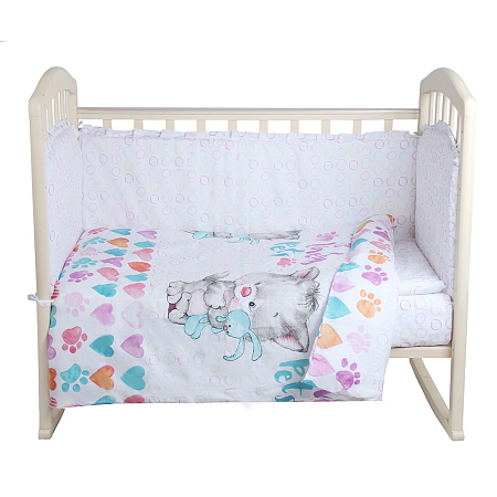 Комплект в кроватку 6 предм. "Киса" (борт из 4-х частей), поплин