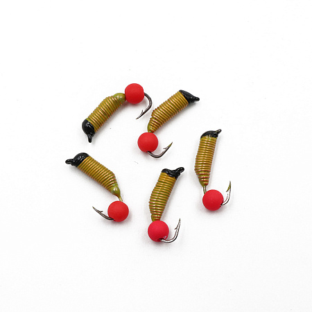 Мормышка вольф. безнасадочная "ЯМАН" Ручейник №5, d-2 мм, L-9.5 мм, вес 0,68 гр., фц. красный шар, ц