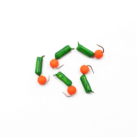 Мормышка безнасадочная ЯМАН "Гвоздешарик" зеленый, d-2,5 мм, вес 0,6 г, шарик оранжевый неон (уп. 5