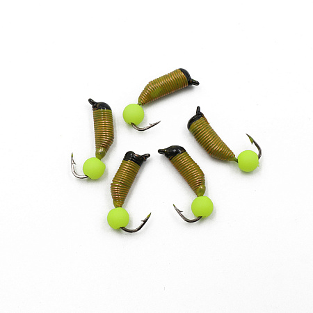 Мормышка вольф. безнасадочная "ЯМАН" Ручейник №7, d-2.5 мм, L-9.5 мм, вес 0,95 гр., фц. желтый шар,