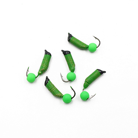 Мормышка вольф. безнасадочная "ЯМАН" Ручейник №5, d-2 мм, L-9.5 мм, вес 0,68 гр., фц. зеленый шар, ц