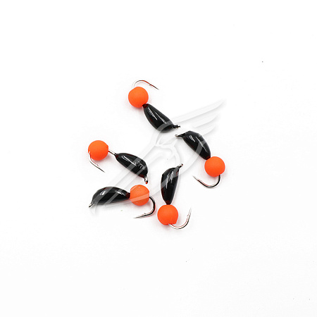 Мормышка безнасадочная ЯМАН "Банан" черный, d-3 мм, вес 0,5 г, шарик оранжевый неон (уп. 5 шт.)