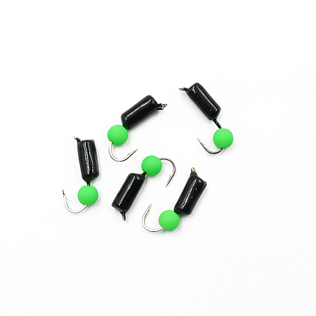 Мормышка безнасадочная ЯМАН "Гвоздешарик" черный, d-3 мм, вес 0,85 г, шарик зеленый неон (уп. 5 шт.)