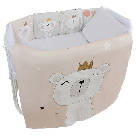 Комплект в кроватку 6 предм. "Королевские зверята" (подушечки), поплин, цифровая печать (бежевый)