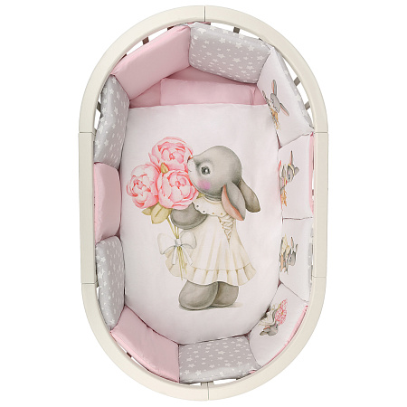 Комплект в кроватку 6 предм. "Доброй ночи" (подушечки), поплин, цифровая печать (зайка с пионом NEW)