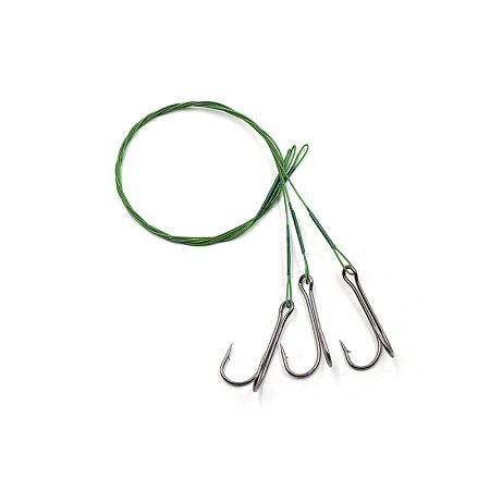 Поводок стальной NAMAZU Leader 1х7 Nylon Coated Green, d-0,42 мм, L-40 см, с двойным крючком 7826 Do