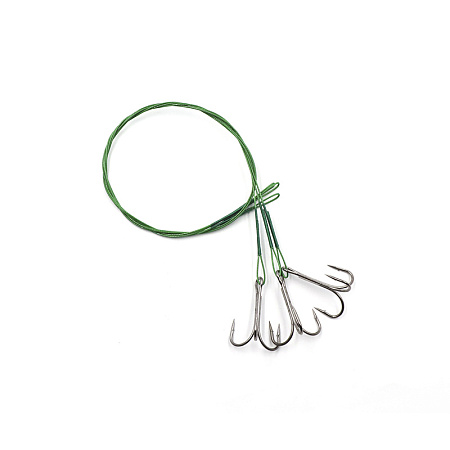 Поводок стальной NAMAZU Leader 1х7 Nylon Coated Green, d-0,42 мм, L-40 см, с тройным крючком 35647 R