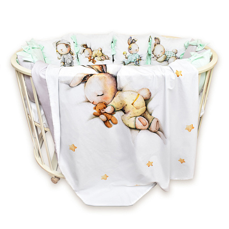 Комплект в кроватку 6 предм. "Спящий зайка", сатин, поплин