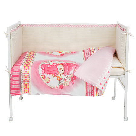 Комплект в кроватку 6 предм. "Зайка с пуговкой" (борт из 4-х частей), бязь (розовый)