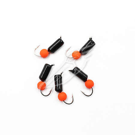 Мормышка безнасадочная ЯМАН "Гвоздешарик" черный, d-3 мм, вес 0,85 г, шарик оранжевый неон (уп. 5 шт
