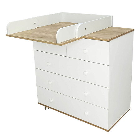 Комод NOVA 800/5 с легкосъемным откидным пеленальным столиком, ЛДСП (белый-дуб)