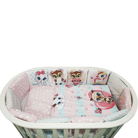 Комплект в кроватку 6 предм. "Малыши" (подушечки), перкаль (Indigo) (совушки)