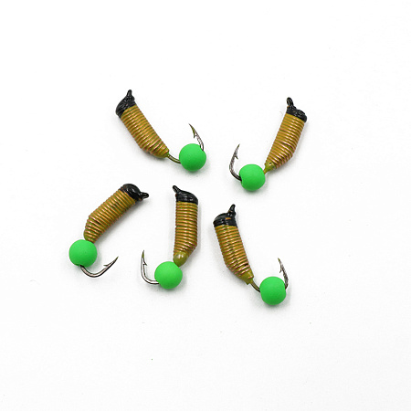 Мормышка вольф. безнасадочная "ЯМАН" Ручейник №5, d-2 мм, L-9.5 мм, вес 0,68 гр., фц. зеленый шар, ц
