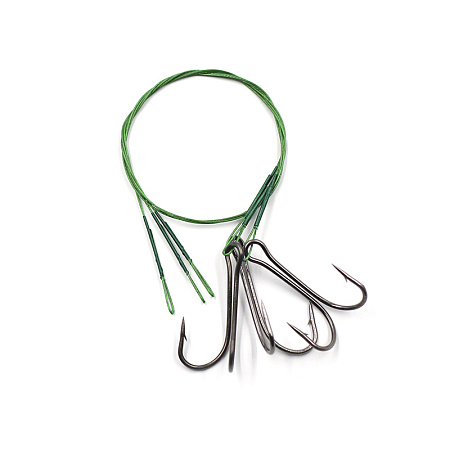 Поводок стальной NAMAZU Leader 1х7 Nylon Coated Green, d-0,42 мм, L-30 см, с двойным крючком 7826 Do
