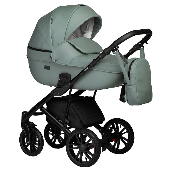 Коляска MIO ECO 2в1 (Indigo) (05 (черная кожа+шалфей кожа))