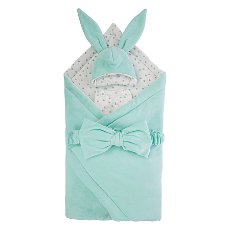 Комплект на выписку 5 предм.(одеяло,шапочка, шапочка утепл,комбез,пояс) "Зайка" велюр, кулир (мята)