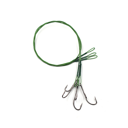 Поводок стальной NAMAZU Leader 1х7 Nylon Coated Green, d-0,42 мм, L-40 см, с живцовым крючком 4715 D