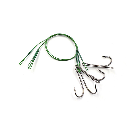 Поводок стальной NAMAZU Leader 1х7 Nylon Coated Green, d-0,33 мм, L-20 см, с двойным крючком 7826 Do