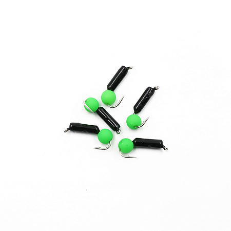 Мормышка безнасадочная ЯМАН "Гвоздешарик" черный, d-2 мм, вес 0,45 г, шарик зеленый неон (уп. 5 шт.