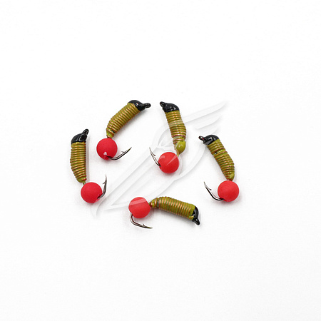 Мормышка вольф. безнасадочная "ЯМАН" Ручейник №3, d-1.5 мм, L-8.5 мм, вес 0,45 гр., фц. красный шар,