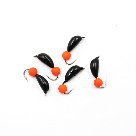 Мормышка безнасадочная ЯМАН "Банан" черный, d-4 мм, вес 1 г, шарик оранжевый неон (уп. 5 шт.)