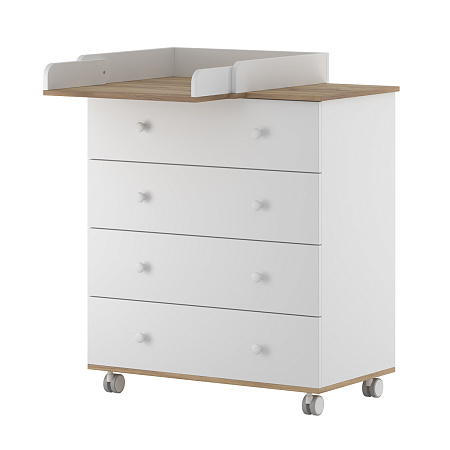 Комод NOVA 800/4 с легкосъемным откидным пеленальным столиком, ЛДСП (белый-дуб)