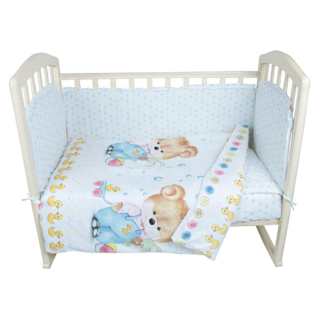 Комплект в кроватку 6 предм. "Медвежонок с уточкой" (борт из 4-х частей), поплин