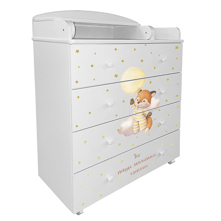 Комод "Indigo "My Sleepy" 800/4 ЛДСП, шариковые направляющие (белый Мишка)