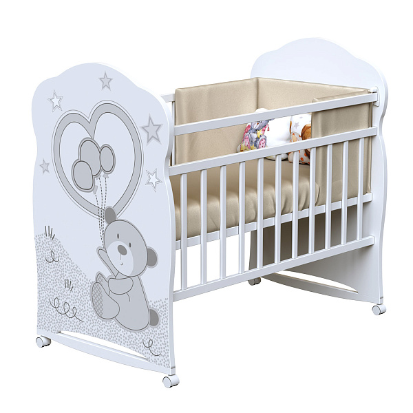 Кровать &amp;quot;TOBY&amp;quot; (фигурн.спин., колесо-качалка, опуск.планка), ЛДСП (слоновая кость)