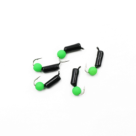 Мормышка безнасадочная ЯМАН "Гвоздешарик" черный, d-2,5 мм, вес 0,6 г, шарик зеленый неон (уп. 5 шт.