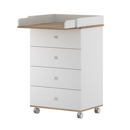 Комод NOVA 600/4 с легкосъемным откидным пеленальным столиком, ЛДСП (белый-дуб)
