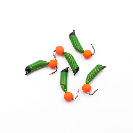 Мормышка вольф. безнасадочная "ЯМАН" Ручейник №5, d-2 мм, L-9.5 мм, вес 0,68 гр., фц. красный шар, ц