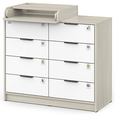 Комод "ZEUS" 1008 ЛДСП с шариковыми направляющими (в компл.2 упак.) (шимо светлый-белый)