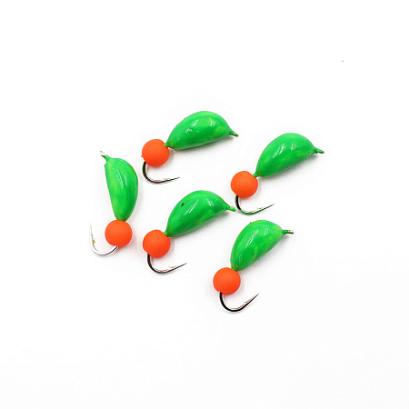 Мормышка безнасадочная ЯМАН "Банан" зеленый, d-4,5 мм, вес 1,3 г, шарик оранжвый неон (уп. 5 шт.)