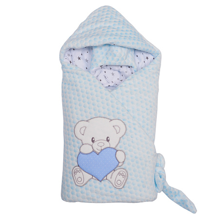 Комплект на выписку 5 предм.(одеяло,шапочка утепл.,набор одежды) "Мишка с сердечком" 200 гр., вельбо (голубой)