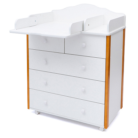 Комод "Marco" 800/5 с откидной пеленальной доской ЛДСП, колеса, шариковые направляющие (белый-бук)
